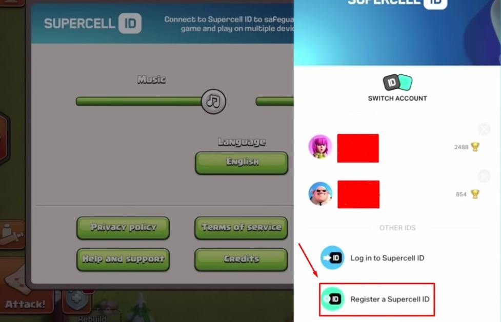 CoC Settings - Register a Supercell ID